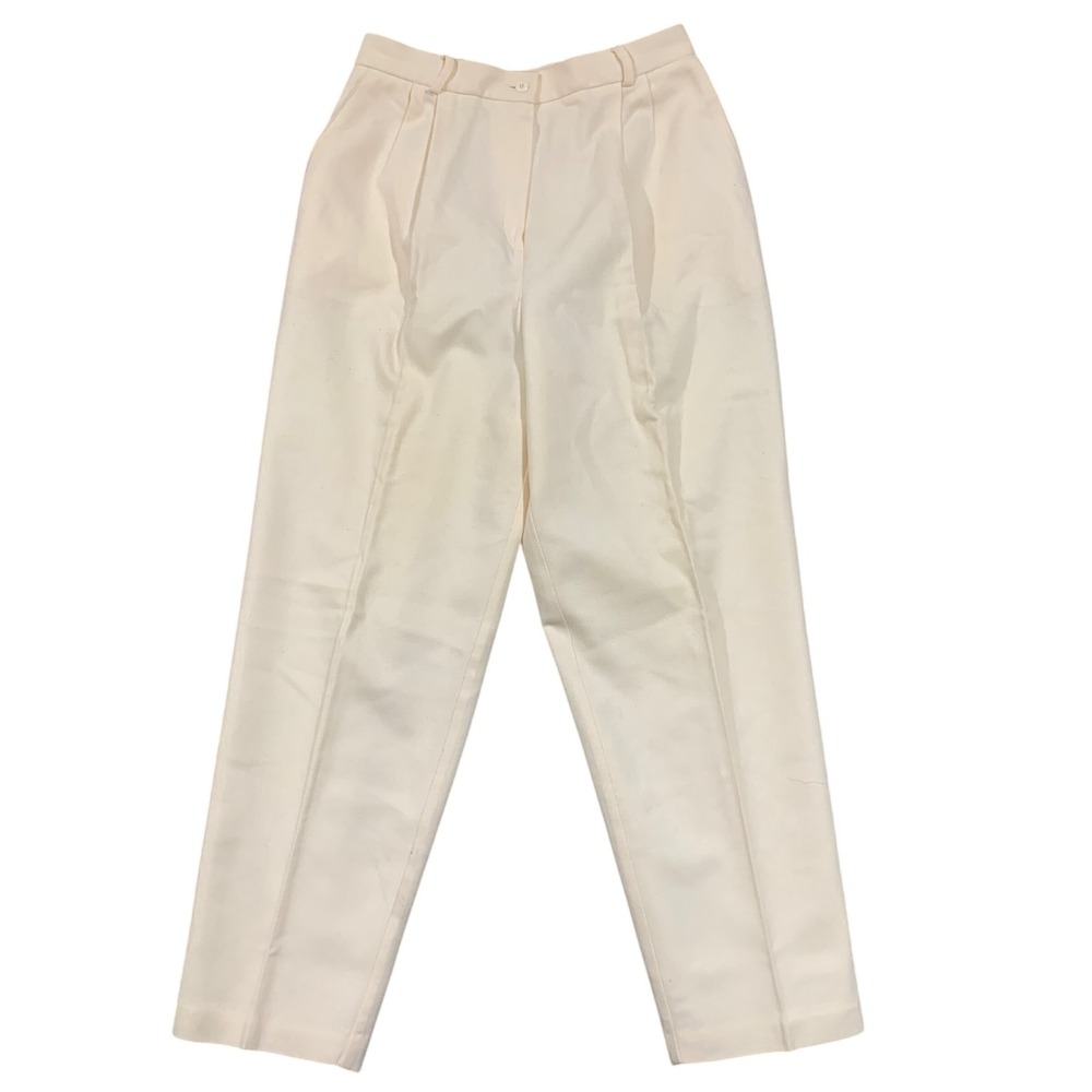 Worthington Wool Trousers Women 16 Cream High Rise Pleated Vintage 90s Career